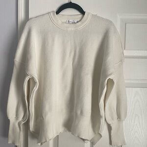 Anrabess White Ribbed Crewneck Sweater